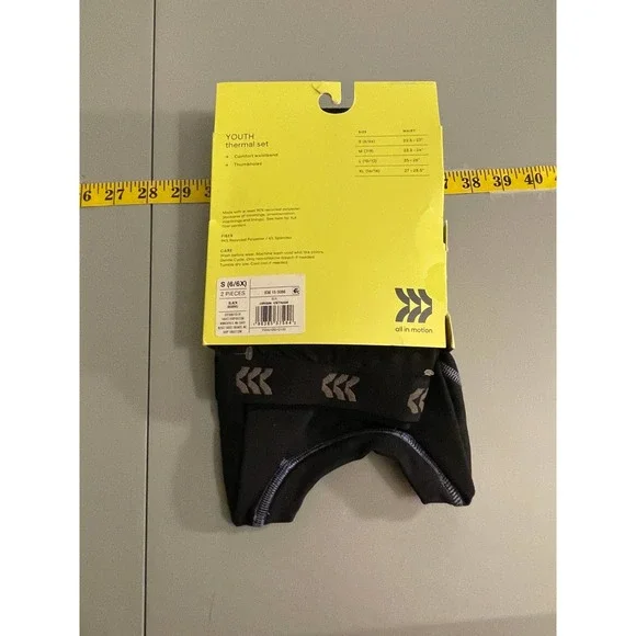 All In Motion Girls Youth Thermal Set Small Black Elastic Waistband Thumbholes - Picture 4 of 10